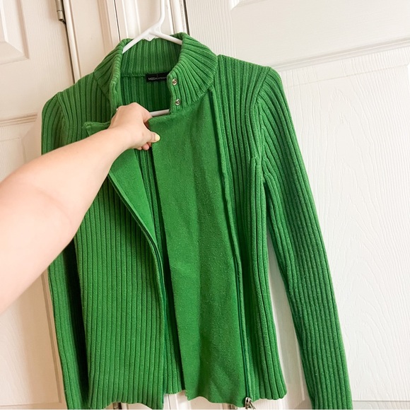 Moda International ☘️ Size Small Vintage Women’s Green Zip Up Sweater - Picture 8 of 9